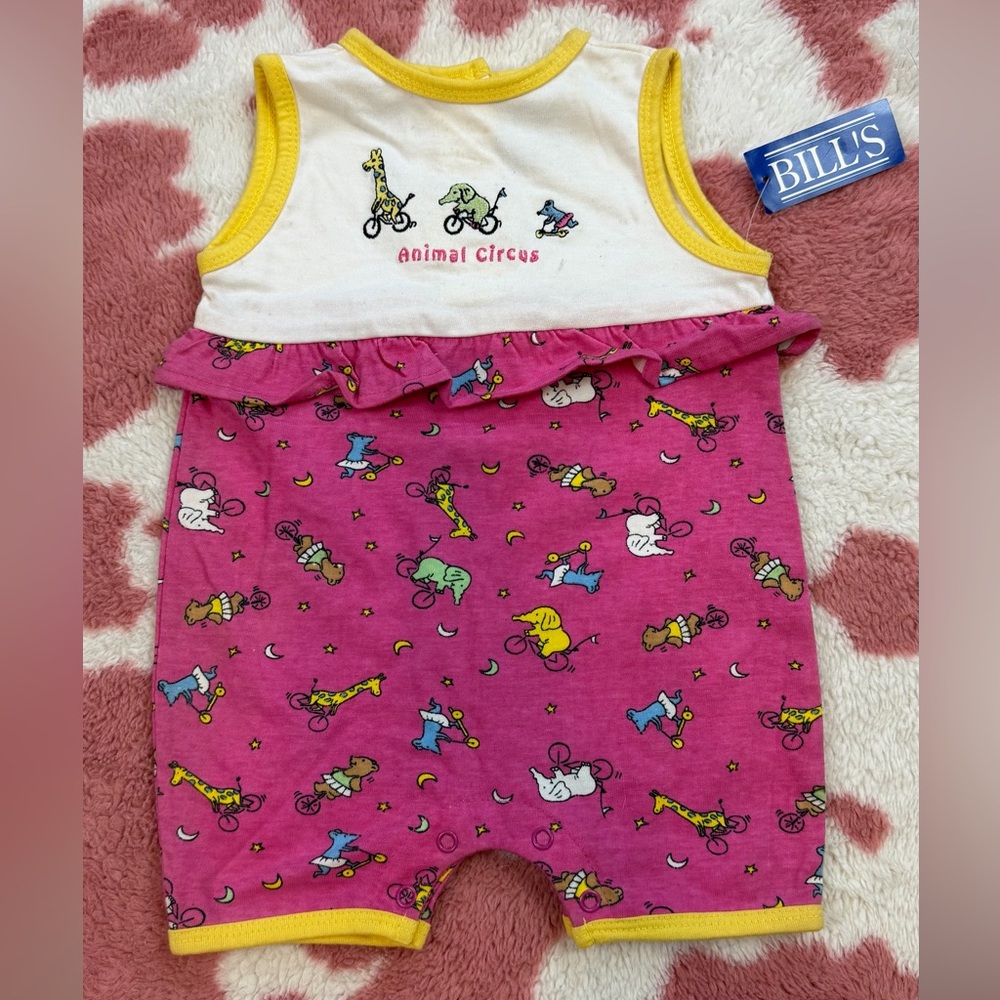 Y2K Vintage Chubby Cheeks Circus Animal Pink Baby Girl Romper NWT Size 6-9 Month